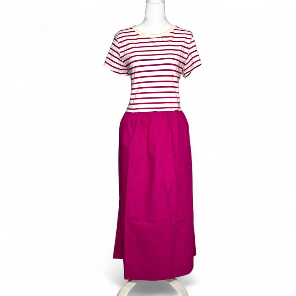 J.Crew Preppy Pink Stripe Knit Mixy Midi Dress Pockets NWT Size Medium Spring - Picture 6 of 9